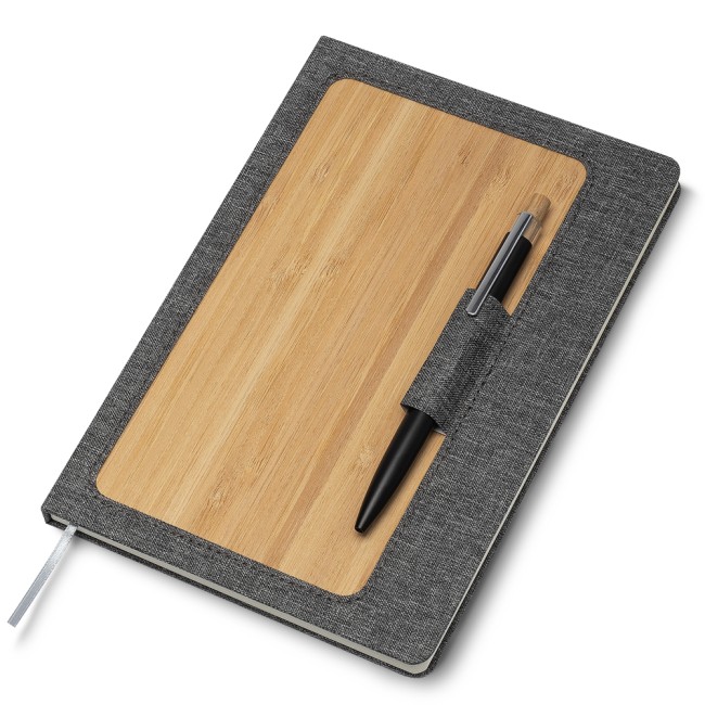 Caderno A5 capa em rpet e bambu Personalizado