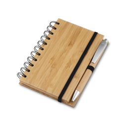 Caderno a6 capa em bambu com caneta (14x09cm) Personalizado