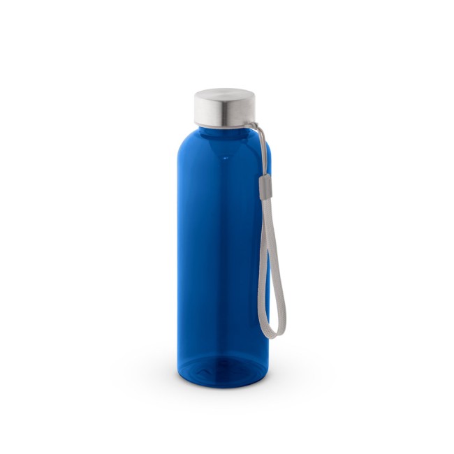 Squeeze em PET 100% reciclado com pega em corda (580 mL) com logotipo