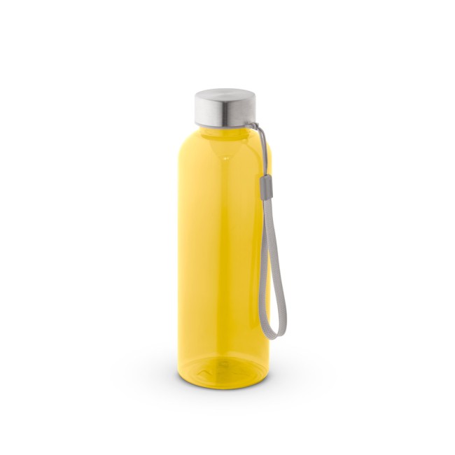Squeeze em PET 100% reciclado com pega em corda (580 mL) com logotipo