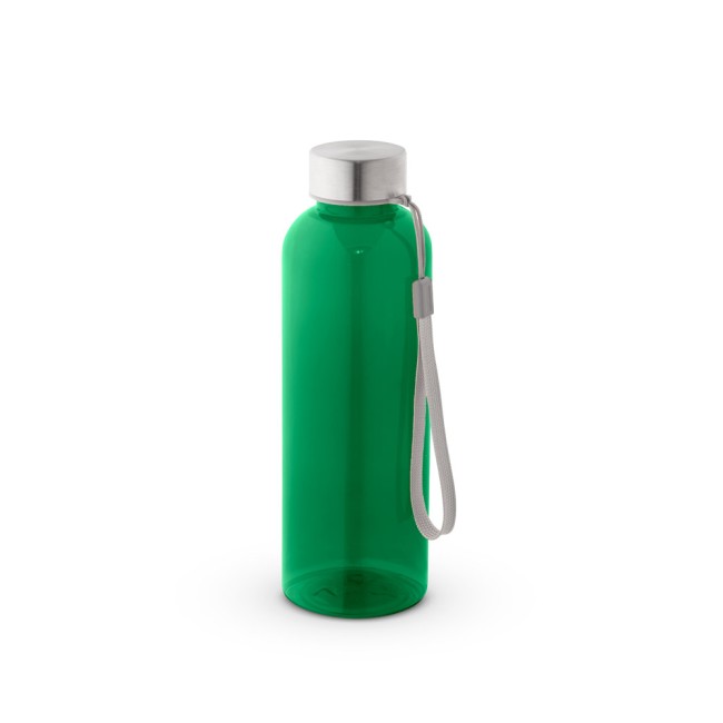Squeeze em PET 100% reciclado com pega em corda (580 mL) com logotipo