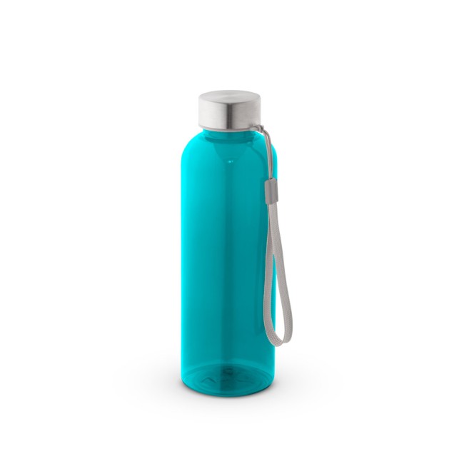 Squeeze em PET 100% reciclado com pega em corda (580 mL) com logotipo