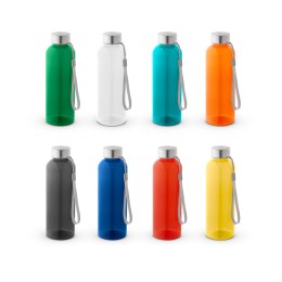 Squeeze em PET 100% reciclado com pega em corda (580 mL) com logotipo