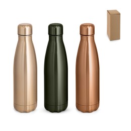 Garrafa térmica em aço inox de parede dupla isolada a vácuo, com acabamento metalizado (510 mL) personalizado