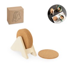 Porta copos em madeira com 6 bases para copos em cortiça personalizado