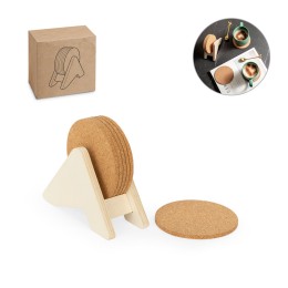 Porta copos em madeira com 6 bases para copos em cortiça personalizado
