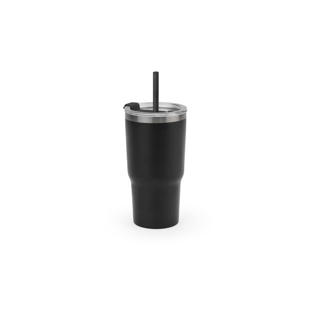 Copo de viagem térmico e compacto, em aço inox 91% reciclado de parede dupla isolada a vácuo, com acabamento mate (600 mL) promocional