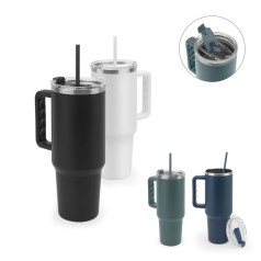 Copo de viagem térmico, de grande dimensão, em aço inoxidável 91% reciclado de parede dupla isolada a vácuo (1300 mL) brinde