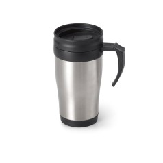 Caneca de viagem térmica de aço inox e PP, de parede dupla isolada a ar (420 mL) com logotipo