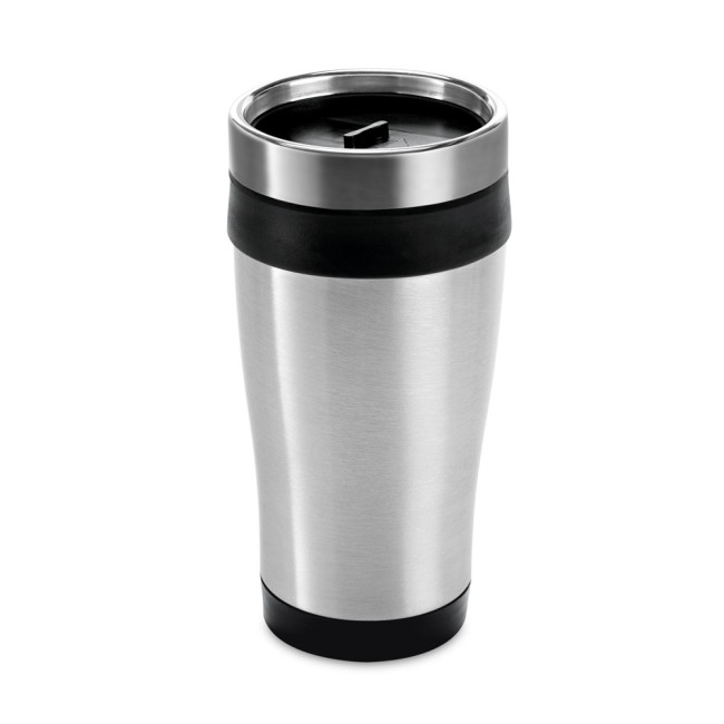 Copo de viagem em aço inox e PP, térmico com parede dupla isolada a ar (420 mL) promocional