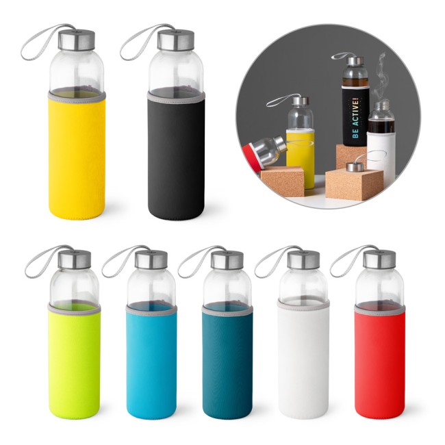 Squeeze em vidro e tampa em aço inox com alça (520 mL) corporativo