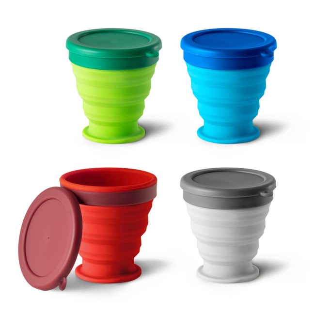 Copo de viagem em silicone com tampa em PP (240 mL) com logotipo