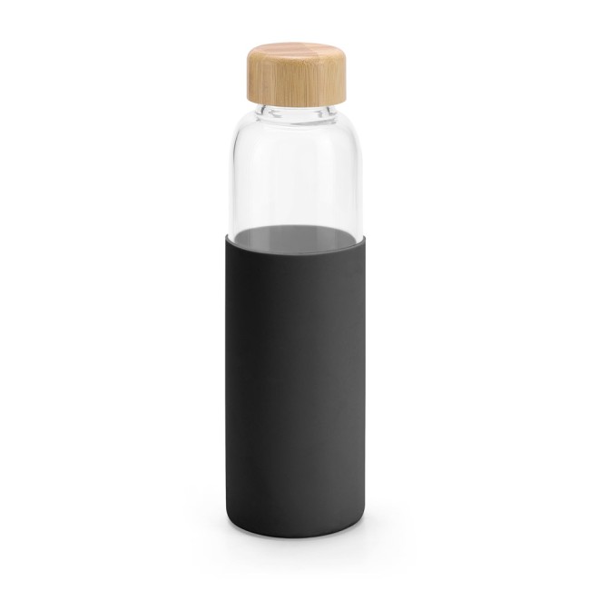 Squeeze em vidro borossilicato com tampa em bambu (600 mL) com logotipo