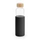 Squeeze em vidro borossilicato com tampa em bambu (600 mL) com logotipo