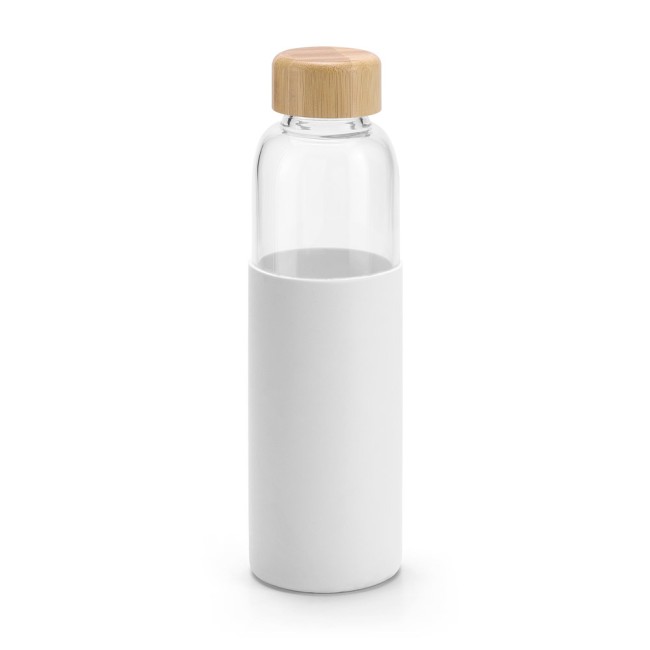 Squeeze em vidro borossilicato com tampa em bambu (600 mL) com logotipo
