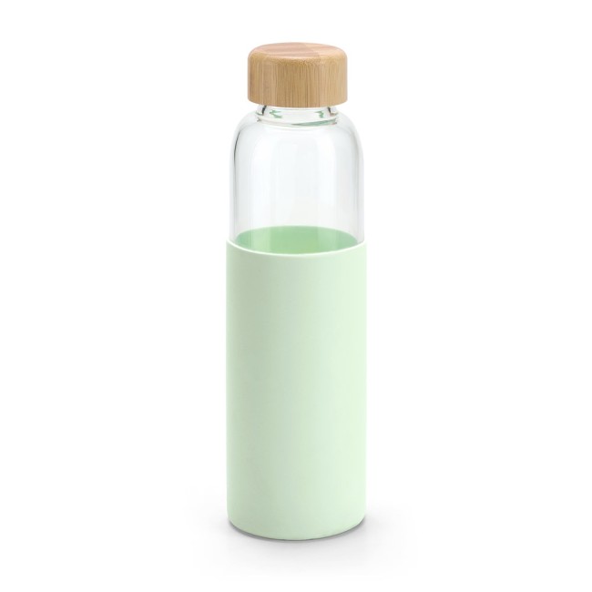 Squeeze em vidro borossilicato com tampa em bambu (600 mL) com logotipo