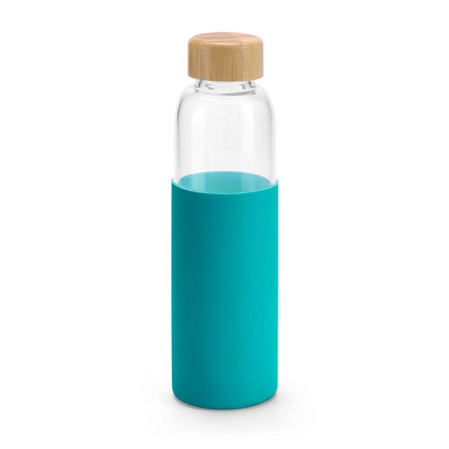 Squeeze em vidro borossilicato com tampa em bambu (600 mL) com logotipo