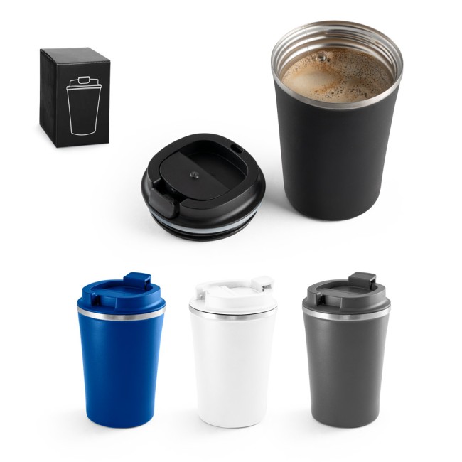 Copo de viagem térmico em aço inox e PP, de parede dupla isolada a vácuo (470 mL) personalizado