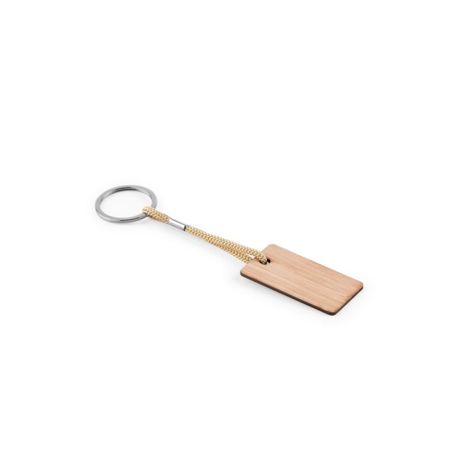 Chaveiro em bambu com cordão em PET promocional