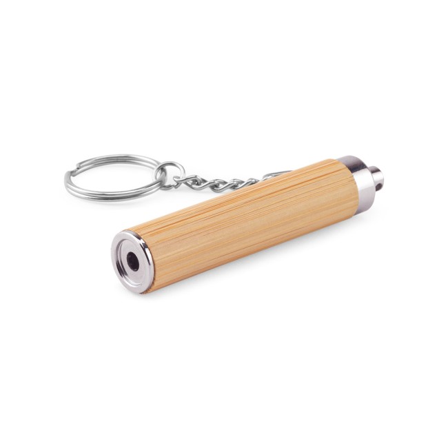 Chaveiro em bambu e ABS com lanterna LED brinde