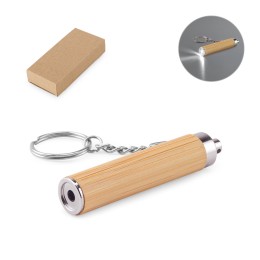 Chaveiro em bambu e ABS com lanterna LED brinde