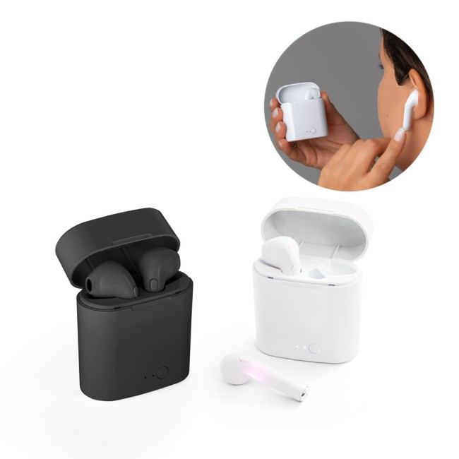 Fone de ouvido wireless com autonomia de 1h50 em ABS com logotipo