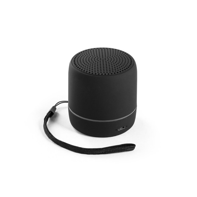 Caixa de som portátil com faixa LED exterio e autonomia de 4h, em ABS 100% reciclado personalizado