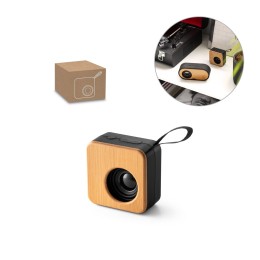 Caixa de som portátil com autonomia de 4h (500 mAh), em bambu e ABS 100% reciclado com logotipo
