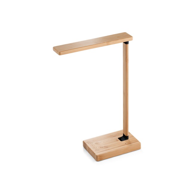 Luminária com carregador por indução super-rápido (15W), em bambu corporativo