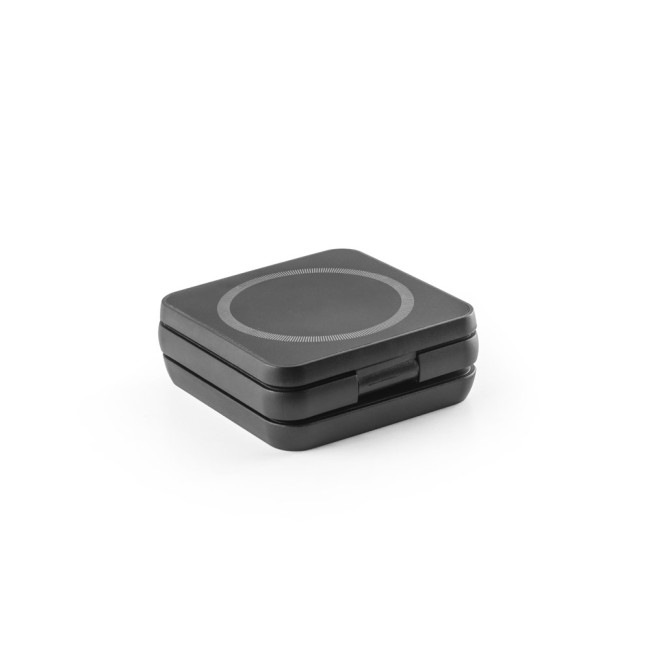 Carregador magnético por indução super-rápido (wireless), dobrável, que permite carregar três dispositivos simultaneamente, em ABS 100% reciclado personalizado