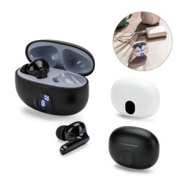 Fones de ouvido wireless com autonomia de 4h (200 mAh), em ABS 100% reciclado com logotipo