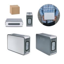 Caixa de som com microfone e autonomia de 7h (5'200 mAh), em ABS 100% reciclado brinde
