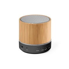 Caixa de som portátil com microfone e autonomia de 4h30 (400 mAH), em bambu e ABS 100% reciclado com logotipo