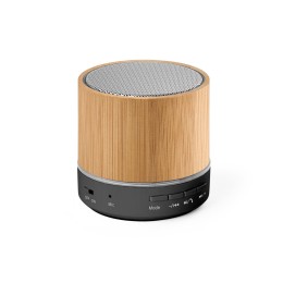 Caixa de som portátil com microfone e autonomia de 4h30 (400 mAH), em bambu e ABS 100% reciclado com logotipo