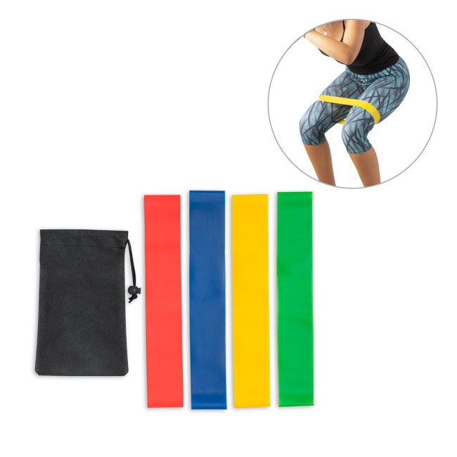 Conjunto de 4 bandas elásticas de ginástica com bolsa de non-woven brinde