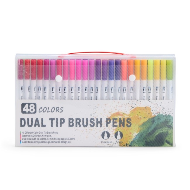 Kit canetinhas ponta dupla com 48 cores personalizado