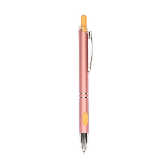 Caneta metal com detalhe em bambu para brinde