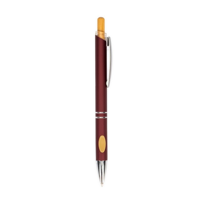 Caneta metal com detalhe em bambu para brinde