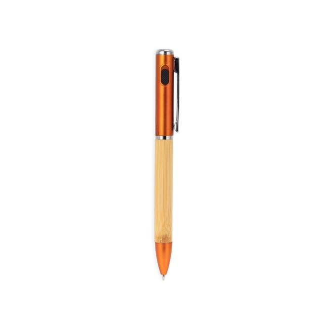 Caneta metal e bambu com led personalizado