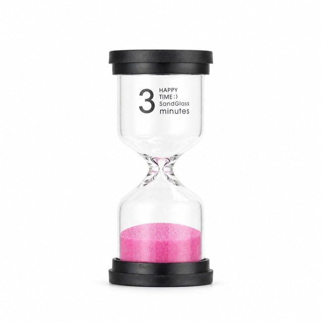 Ampulheta vidro areia rosa 3 min para empresas