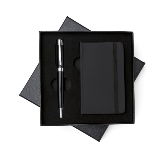 Kit caneta e caderneta tipo moleskine promocional