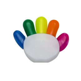 Marca texto branco formato mao com 5 cores  com logotipo
