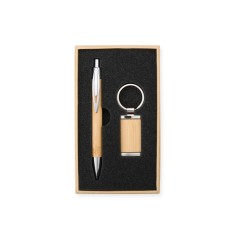 Kit caneta e chaveiro bambu personalizado