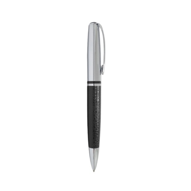 Caneta metal brilhante com couro para brinde