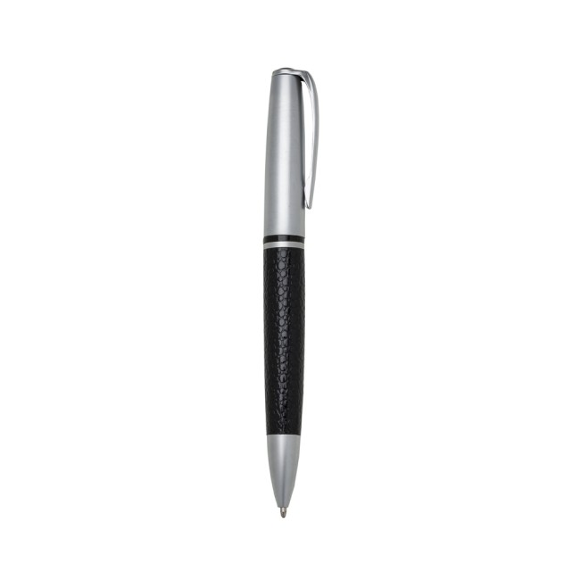 Caneta metal fosco com couro para brinde
